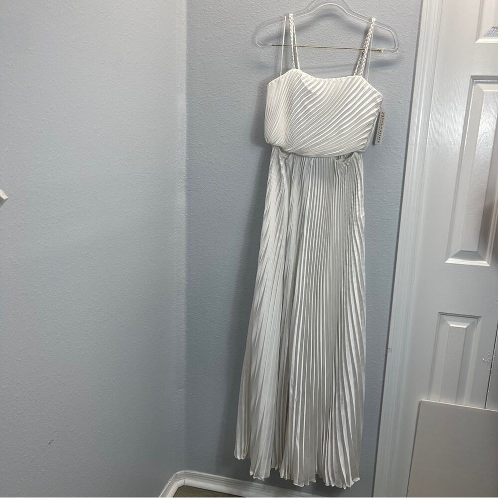 Alice + Olivia Powell Satin Jumpsuit Wide Leg Pleated White